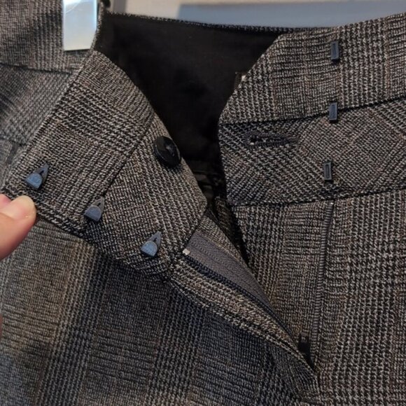 Express Editor Flare Leg Pants Houndstooth Plaid Womens Size 6 Grey Trousers - Picture 5 of 15